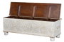 GINER Y COLOMER Baûl coffre de rangement en bois de manguier massif, finition blanc vieilli avec détails en bronze, 150 x 60 x 50 cm